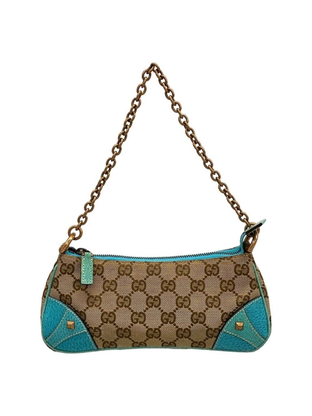 Gucci Handbag GG Pattern Beige Light Blue Leather